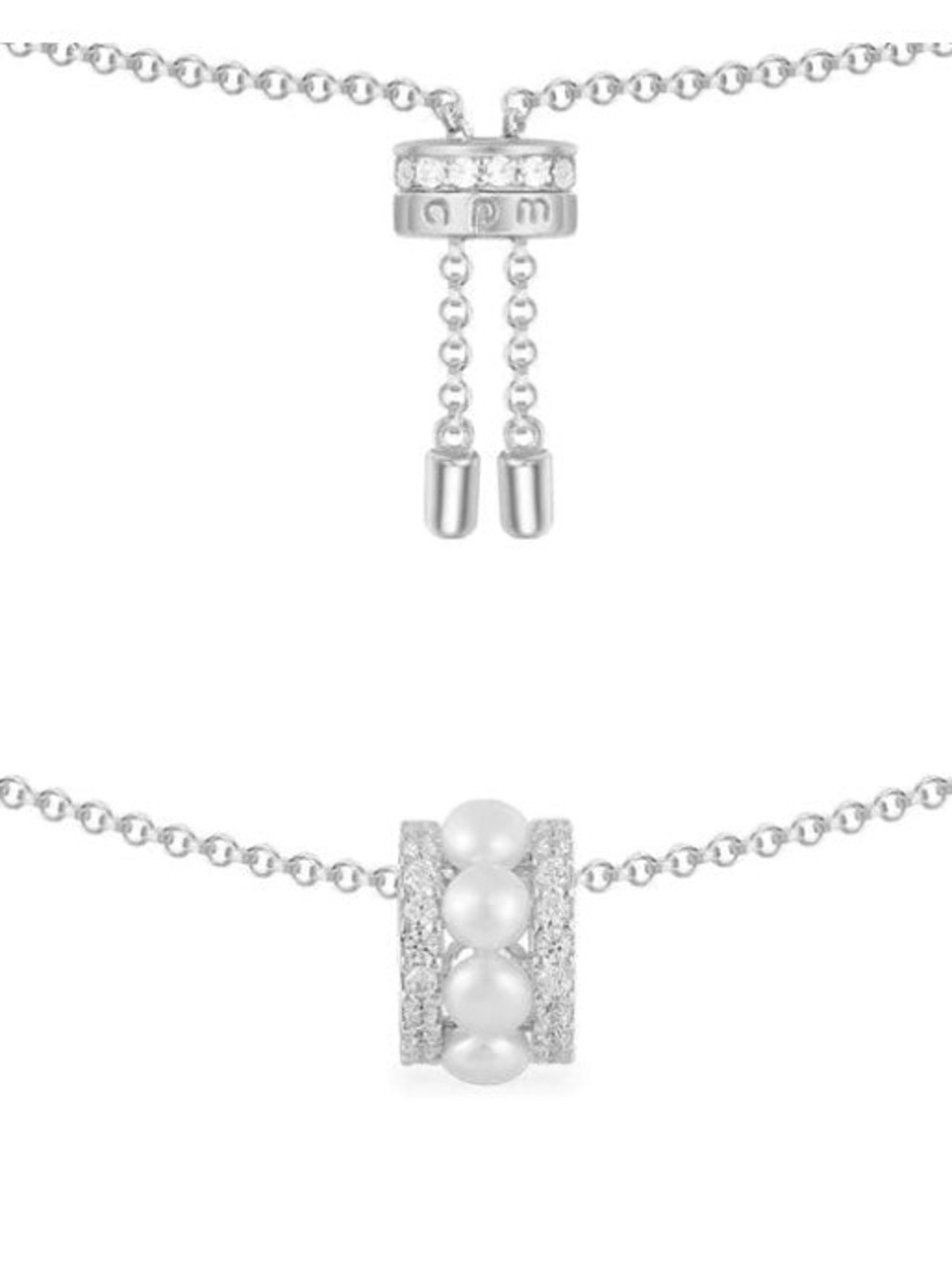 APM Monaco DOUBLE PAVED HOOP ADJUSTABLE NECKLACE WITH PEARLS